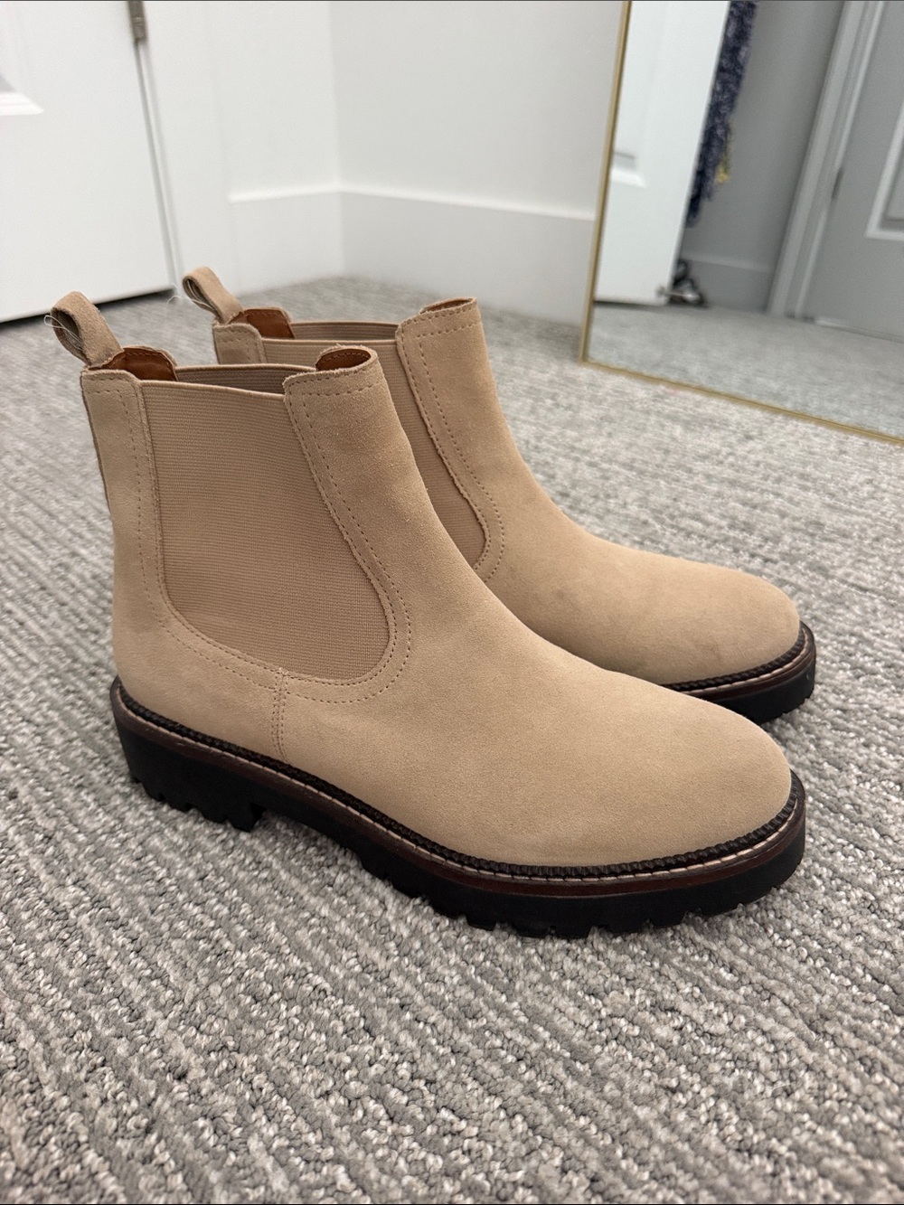 Caslon Beige Suede Chelsea Lug Sole Ankle Boots